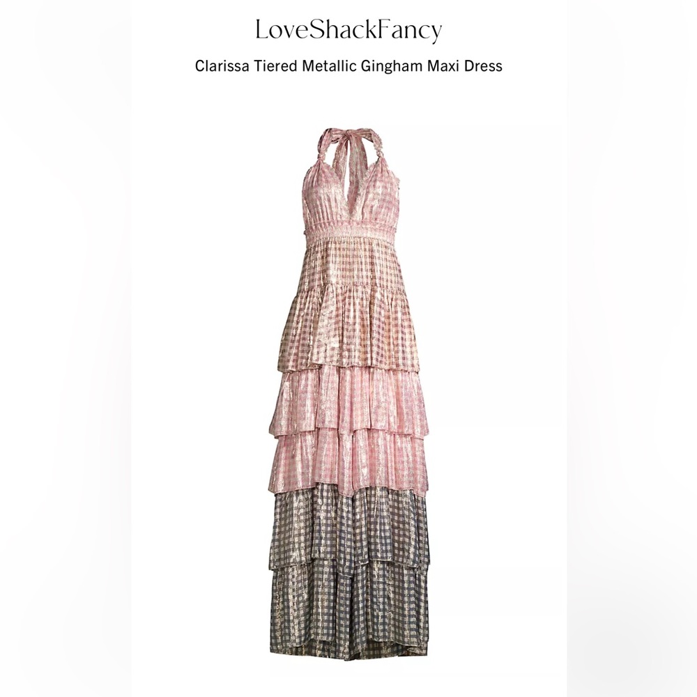 Loveshackfancy Clarissa tiered Metallic Gingham Maxi Dress